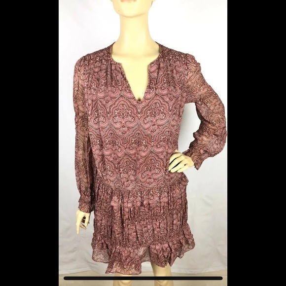 Joie Snow Port Wine Paisley Drop Waist Silk Dress Size Small $368 - Picture 9 of 10
